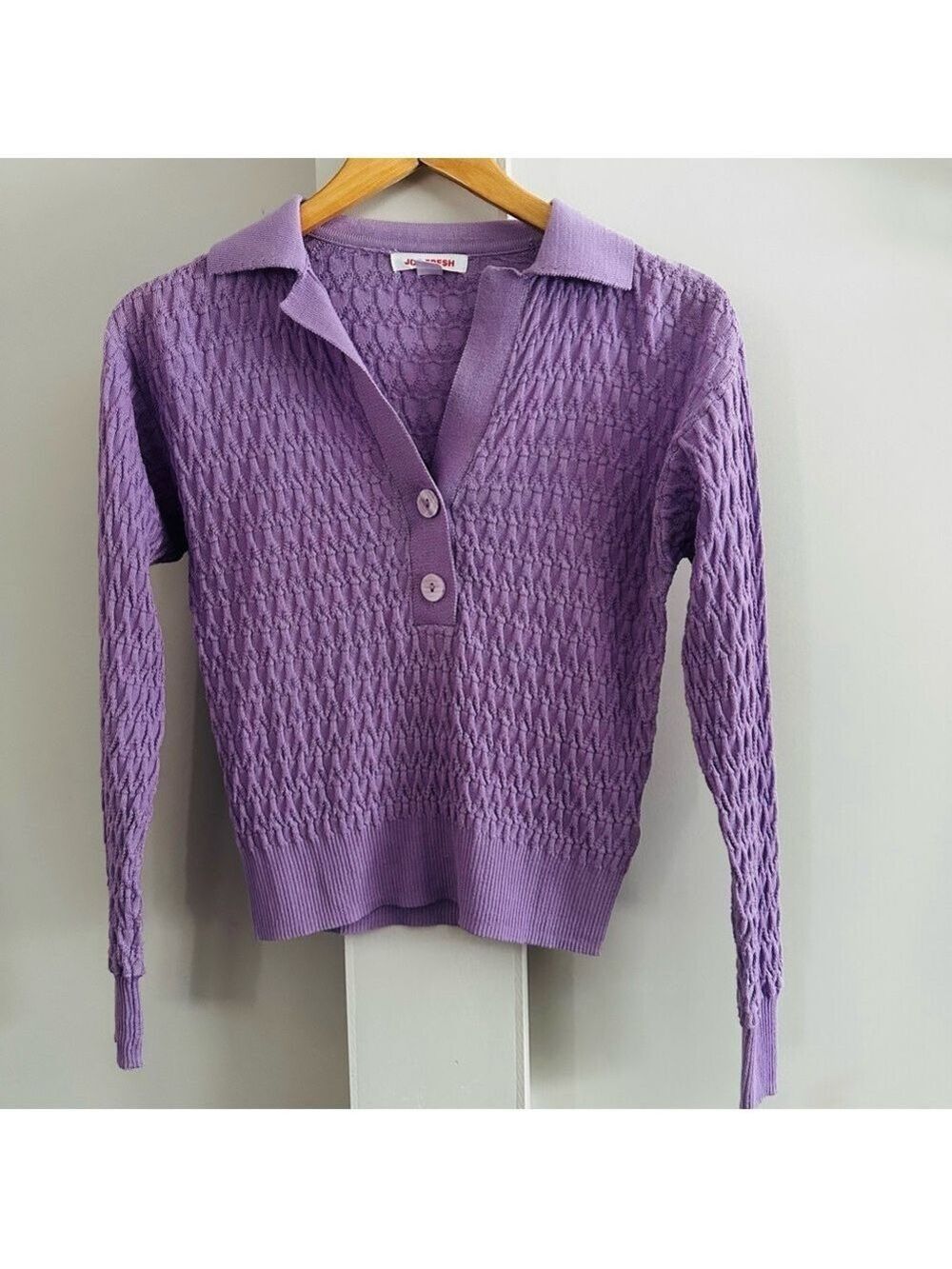 LAVENDER CABLE KNIT POLO  Lightweight Longsleeve Preppy Sz XL